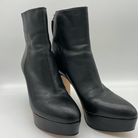 Zara Black Leather Heeled Platform Ankle Boots. - Picture 10 of 15